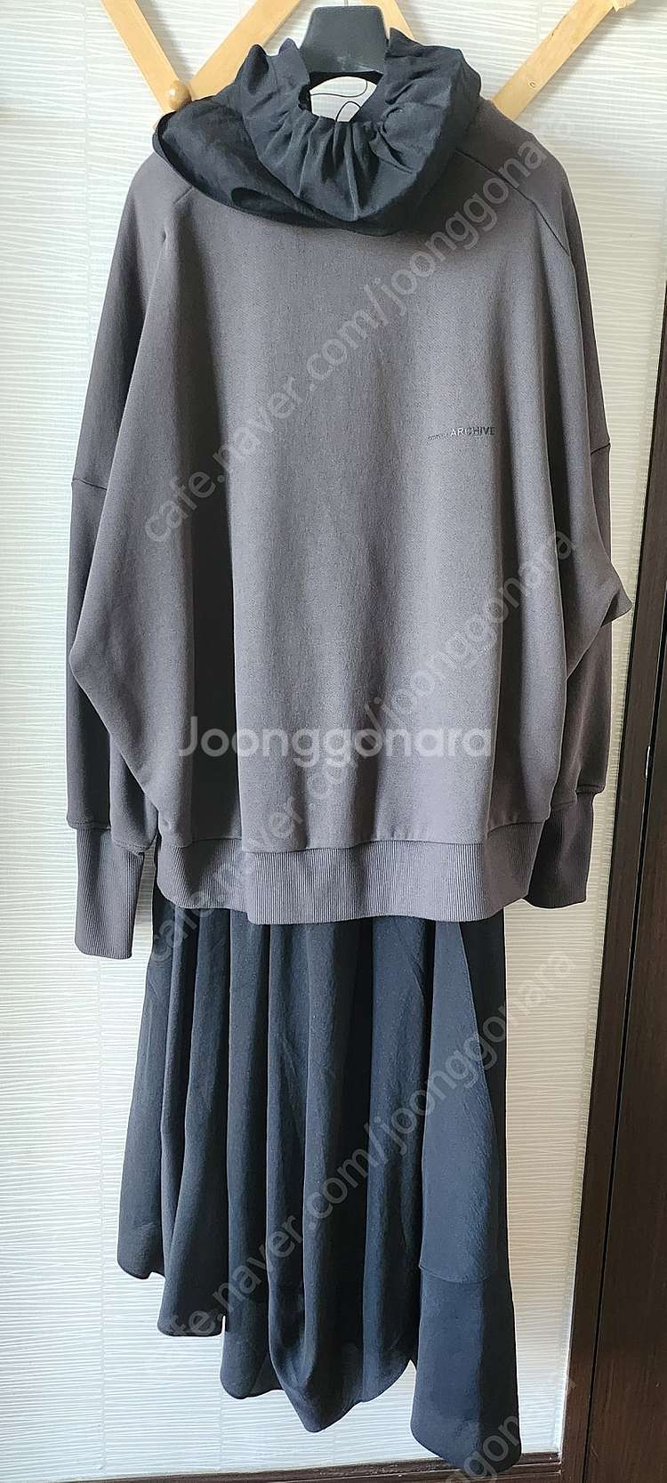 시스템 레이어 탑 후드드레스 블랙 새상품--4