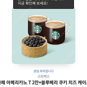 스타벅스 카페 아메리카노 T 2잔 + 블루베리 쿠키 치즈 케이크