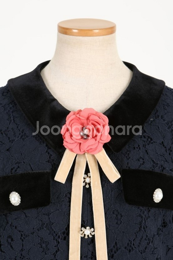 레니본 진주 샤넬 레이스 원피스 브로치탈부착--1