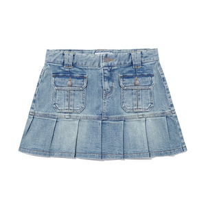 키르시 PLEATS DENIM MINI SKIRT LIGHT BLUE