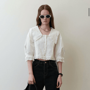 Marron edition Ivory Lace Pintuck Blouse