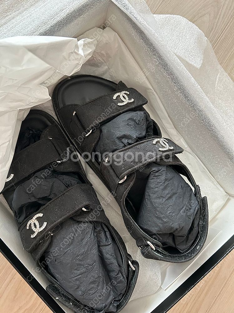 샤넬 벨크로 샌들 블랙 정품--0