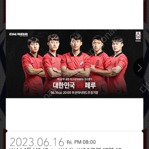 6/16 금 대한민국 VS 페루 부산 국가대표 친선경기 1등석s 2연석 판매합니다