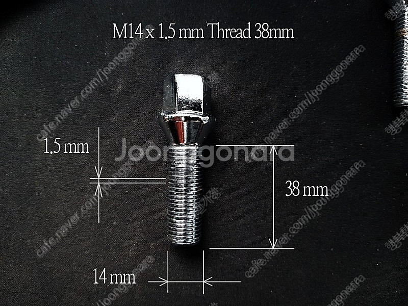 휠볼트, 쉥크볼트, 러그볼트, 수입차휠볼트 M14x1.5x38mm--0