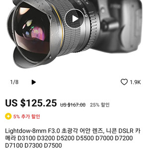 lightdow 8mm f3.0 어안렌즈 판매