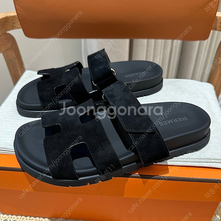 에르메스 시프레 샌들 스웨이드 고트스킨 & 느와르 블랙...--0