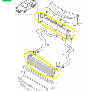 996 터보, 997 gt3 용 센터 라디에이터와 플라스틱 브라켓 (포르쉐 정품 / 미사용 신품) / 2022 / 100만원