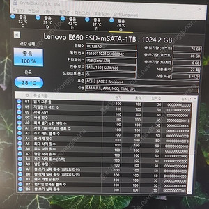 레노버 1테라 1t msata ssd 팝니다.