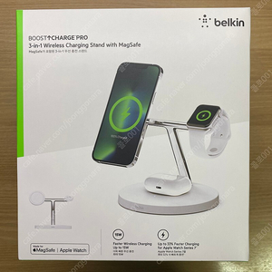 [미개봉|국내정품] 벨킨 belkin 신형 3in1 부스트 차지 프로 애플 맥세이프 무선충전기 wiz017krWH