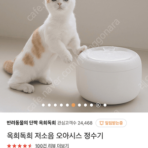 옥희독희 저소음 오아시스 고양이 정수기+필터3개입
