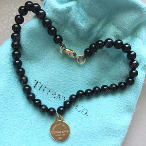 티파니 18K Rose Gold 오닉스 리턴투 라운드 태그 팔찌 Onyx Return to Tiffany 4mm Bead Round Tag Bracelet