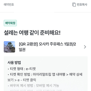 오사카 주유패스 2일권 1매