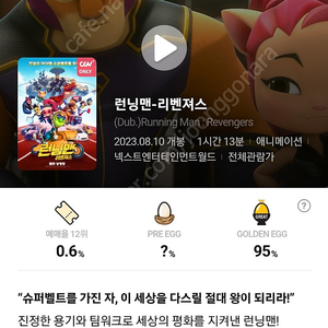 러닝맨 리벤져스 cgv 예매권 2장 5000원