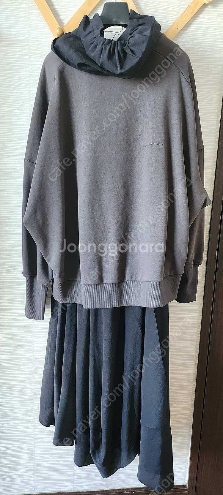 시스템 레이어 탑 후드드레스 블랙 새상품--4