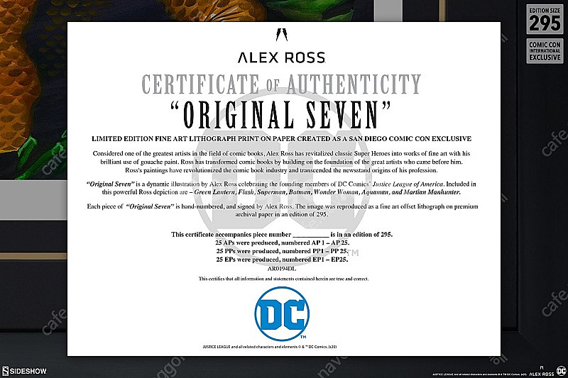 (미전시)사이드쇼 알렉스로스 DC 오리지널 세븐 아트프린트 배트맨 슈퍼맨 플래시 그린랜턴 원더우먼 맨헌터--3