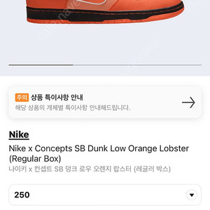 나이키 Nike SB Dunk Low Orange Lobster Regular Box (250size)