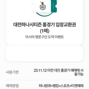 대전하나시티즌 E 일반석 티켓 2매 일괄 판매