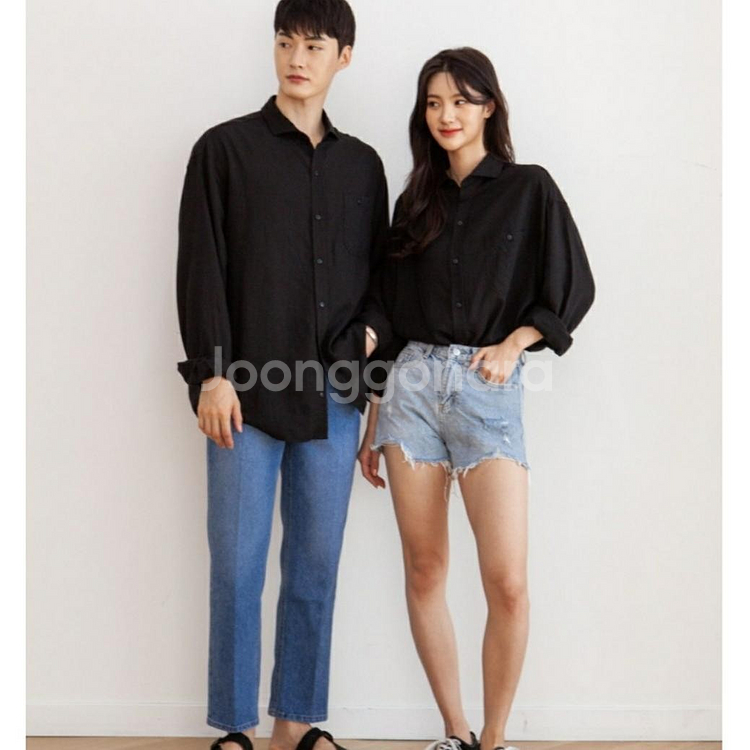 남성 린넨 셔츠 (아이보리/블랙)--1