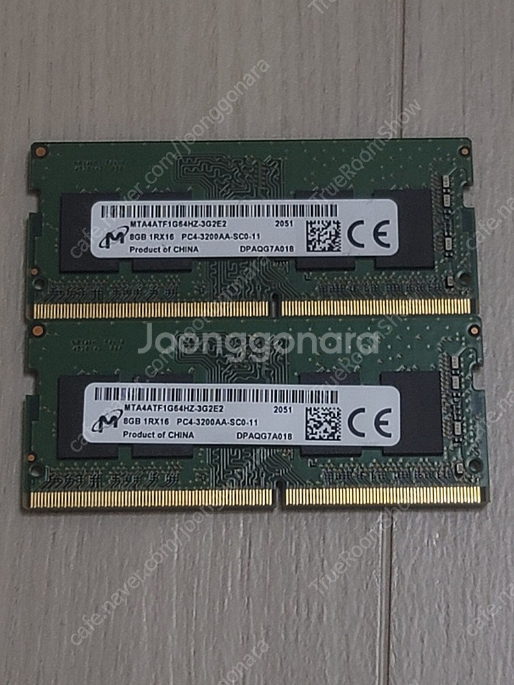 노트북 램 DDR4 / 8G x 2개 판매 | CPU/메인보드 | 중고나라