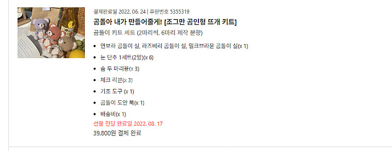 텀블벅 디아토 조그만 곰인형 뜨개 키트 판매합니다.--1