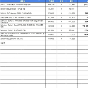 i7-12700 m2 1tb 3060 구매가250
