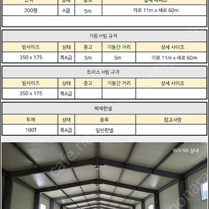 [H빔창고 층고5m 200평] H빔철골/H빔골조/H빔 창고/농막/축사/H빔공장/중고판넬/중고H빔/농가창고/판넬창고/조립식창고/철골창고/WS-96/롯데하우징