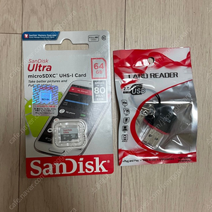sandisk 샌디스크 울트라 마이크로 sd카드 64GB 미개봉 카드 리더기 포함