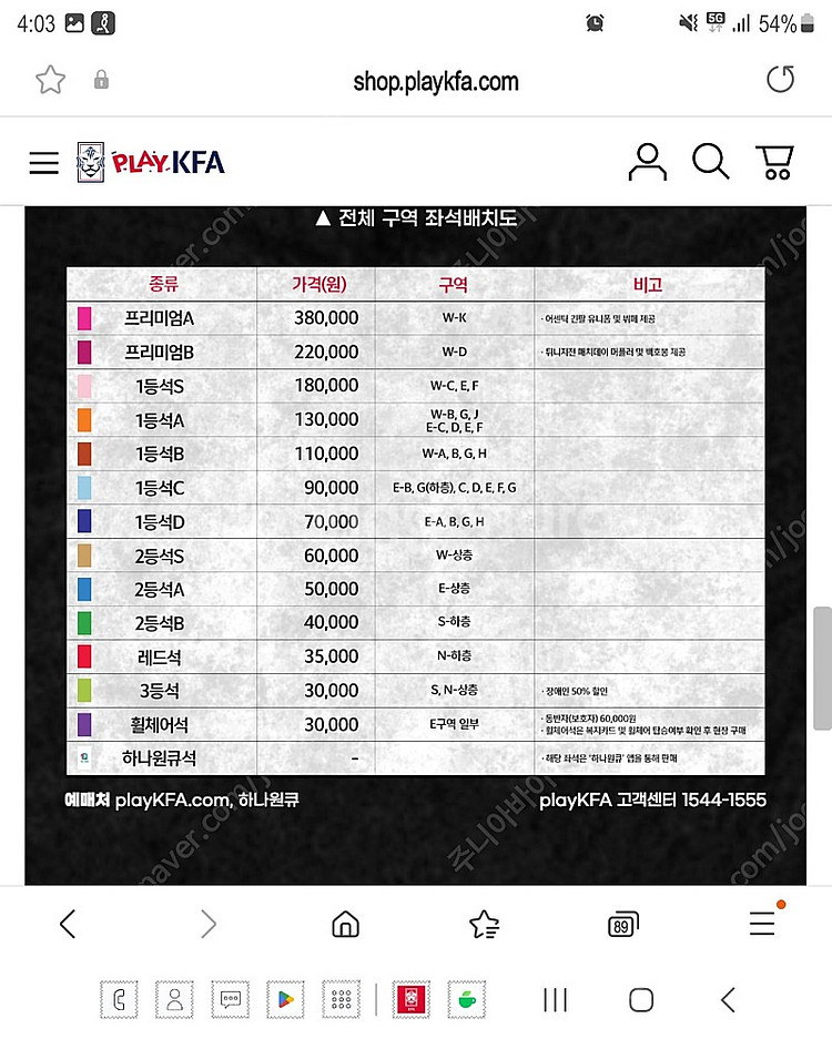 대한민국VS튀니지 프리미엄 A 2연석티켓 판매합니다(원...--2
