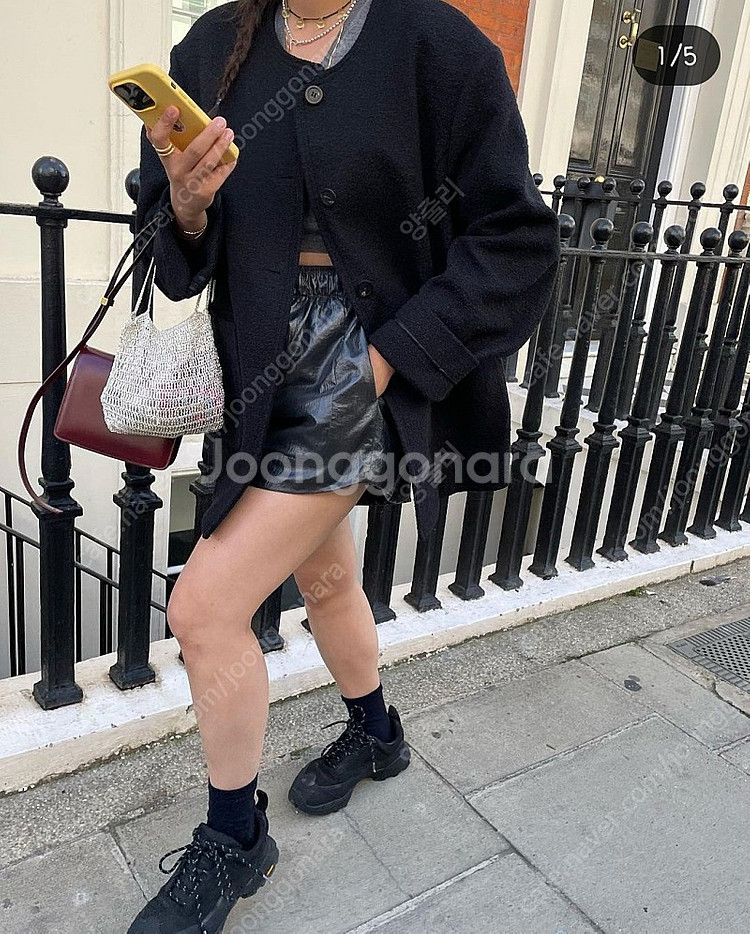 에토스 트위드 오버핏 자켓 (블랙)--1