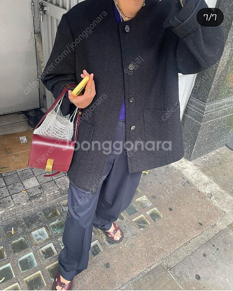 에토스 트위드 오버핏 자켓 (블랙)--3