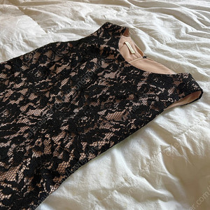 지고트 블랙 레이스 피치 민소매 미디 원피스 드레스(택포)