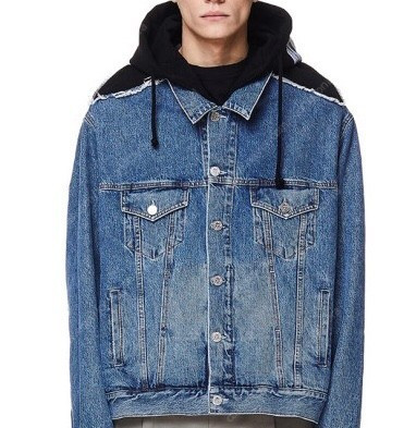 베트멍 라벨 후드 레이어드 디테일 오버사이즈 데님 자켓 이미지