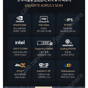 기가바이트 12700H RTX3070 저렴히 판매합니다.