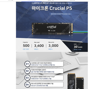 마이크론 Crucial P5 M.2 NVMe 아스크텍 (500GB)