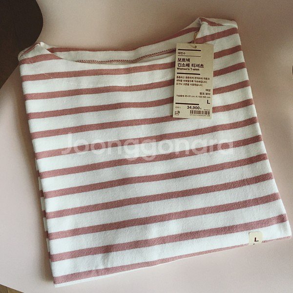 MUJI 무인양품 여성 태번수 보트넥 긴소매 티셔츠 (...--1