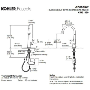 새제품 / 콜러 / 무광/ Kohler Anessia 아네시아 터치리스 센서작동 거위목 풀다운 주방 수전 / 70% 할인 /모던한디자인