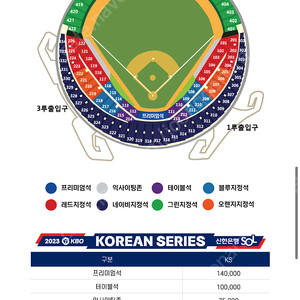 한국시리즈 3루 블루석 2자리 1루로 교한 원하요