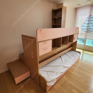 여아 이층침대 + 2인용책상 + 책장 (벙커침대,2층침대, 책상침대)