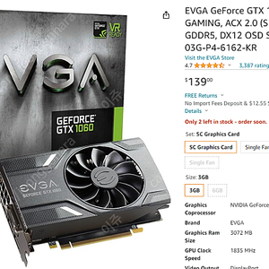 EVGA GeForce GTX 1060 3GB SC GAMING