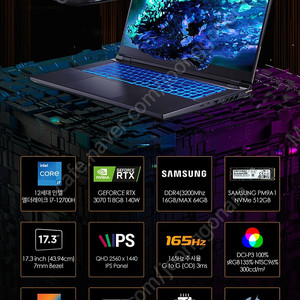 (미개봉) L9W37T 17.3인치 / i7 / RTX3070Ti 140W / QHD / 165Hz / 논옵티머스 / 게이밍노트북