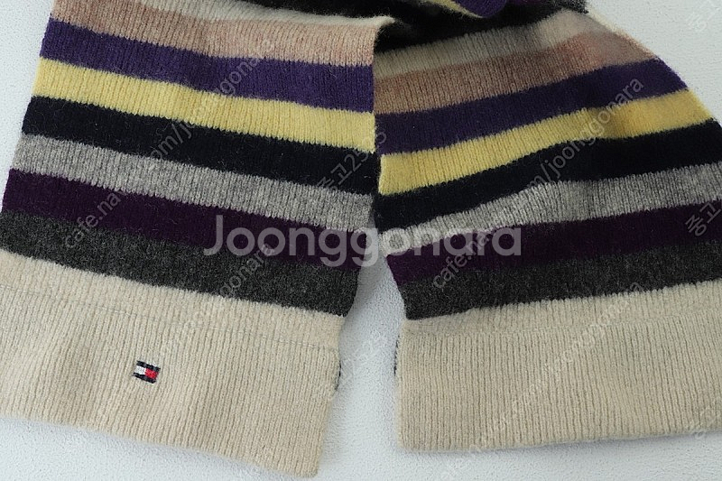 (F) 타미힐피거 목도리 머플러 베이지 울 스트라이프--2