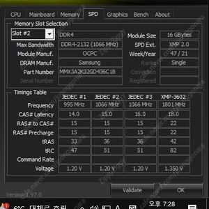 메모리 OCPC DDR4-3600 CL18 X3TREME BLACK LABEL 팝니다.