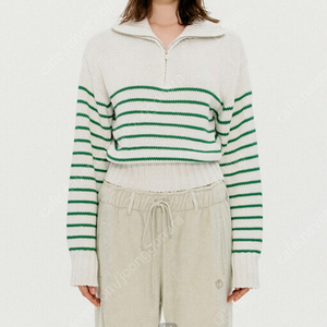 더오픈프로덕트 HALF ZIP STRIPE SWEATER, GREEN