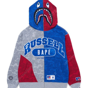 (새제품) 베이프 X 러셀 샤크 집업 후디 BAPE X Russell Shark Full Zip Hoodie (XL)