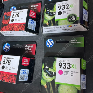 [미개봉] HP 잉크젯 프린터용 정품 잉크 카트리지 팝니다. HP 678블랙, OFFICEJET 932XL 블랙, 933XL 빨강. 오피스젯용