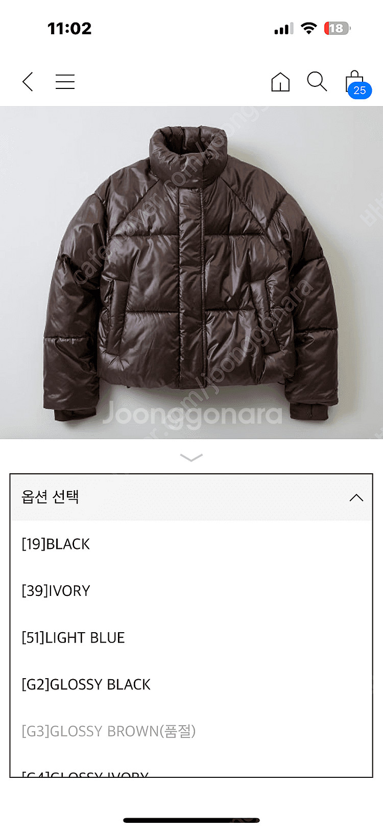 스파오 글로시브라운 숏패딩 파스텔푸퍼 새상품 m--0