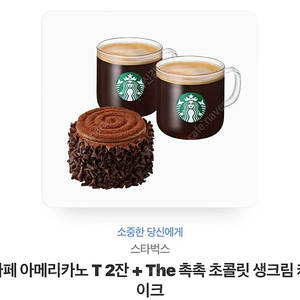 카페 아메리카노 T 2잔 + The 촉촉 초콜릿 생크림 케이크 판매