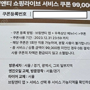 브링앤티 서비스 쿠폰 팝니다 9.9만->4만