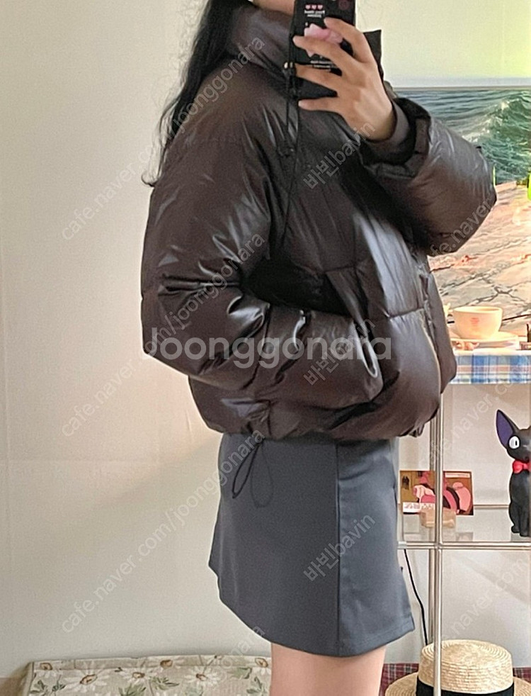 스파오 글로시브라운 숏패딩 파스텔푸퍼 새상품 m--1