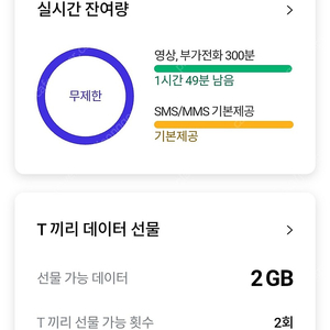 Skt 데이터 2기가 3,000원